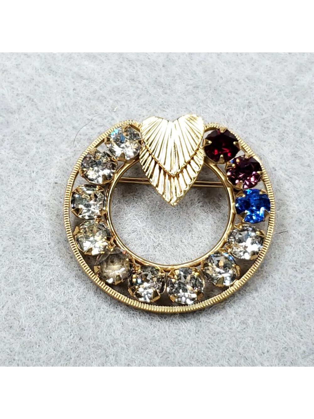 Vintage Gold Filled Brooch Rhinestone Wreath Signed 1.25"